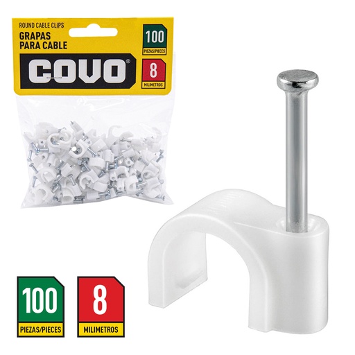 [4-168] GRAPA RED BLANCA P/CABLE 8MM x 100 UNID COVO 4-168