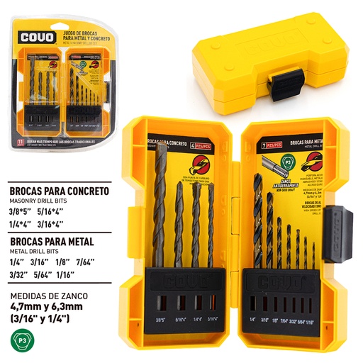 [4-199] JUEGO MECHAS METAL/CONCRETO 11 PCS COVO 4-199