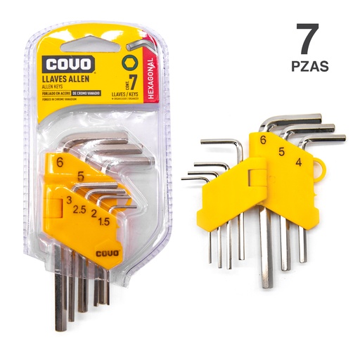 [4-220] LLAVE ALLEN HEXAGONAL 7 PCS MILIMETRICA COVO 4-220