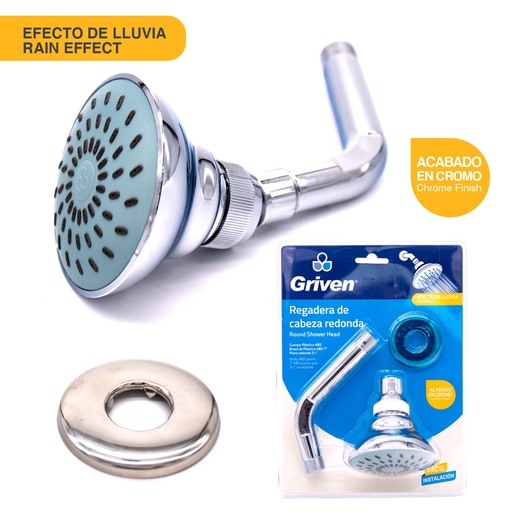 [4-238] REGADERA REDONDA 3t5" PLAST/CROM C/TUBO GRIVEN 4-238
