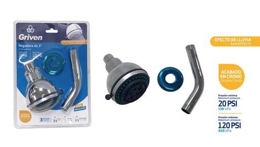 [4-239] REGADERA RED 5 FUNC PLAS/CRO 3" C/TUBO GRIVEN 4-239