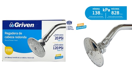 [4-244] REGADERA REDONDA 3.5" METALICA C/TUBO GRIVEN 4-244