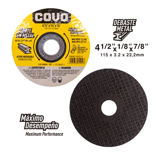 [4-302] DISCO C/METAL GRUESO 4 1/2" x 1/8" COVO (PLANO) 4-302