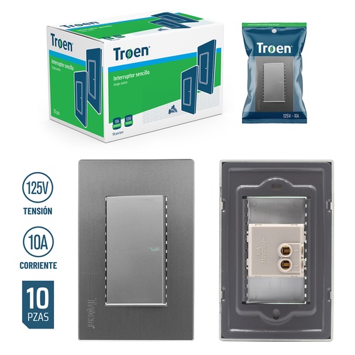 [4-321] INTERRUPTOR SENCILLO GRIS TROEN 4-321