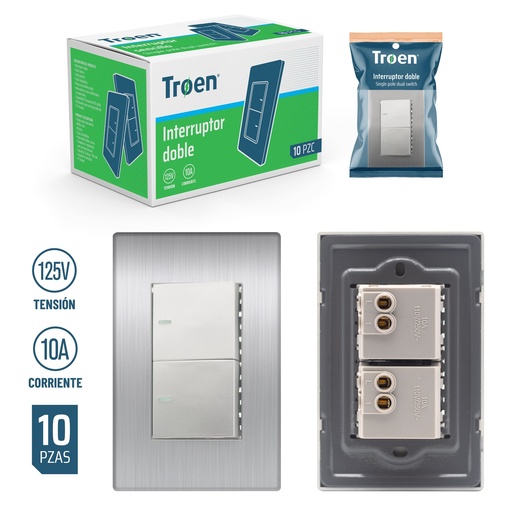 [4-322] INTERRUPTOR DOBLE GRIS TROEN 4-322