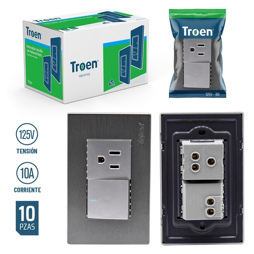 [4-324] INTERRUPTOR SENCILLO+TOMA GRIS TROEN 4-324
