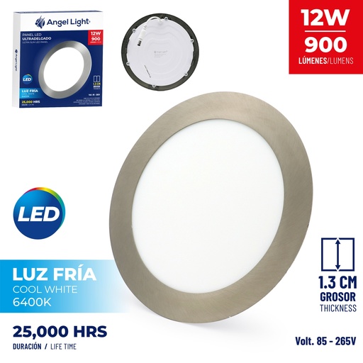 [4-341] PANEL LED EMPOTRAR NIQUELADA 12W 85-265V 4-341
