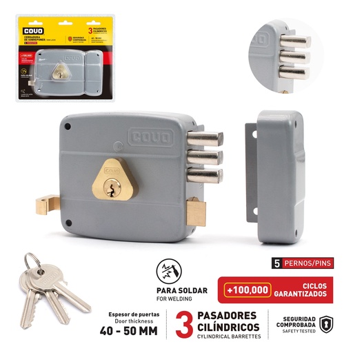 [4-346] CERRADURA CILINDRO FIJO 3 PINES BLISTER COVO 4-346