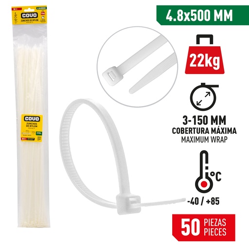 [4-355] TIRRAP 4.8mm x 500mm x 50 UNID BLANCO COVO 4-355