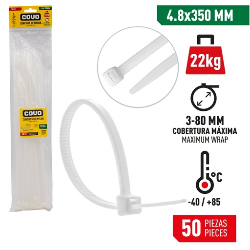 [4-361] TIRRAP 4.8mm x 350mm x 50 UNID BLANCO COVO 4-361