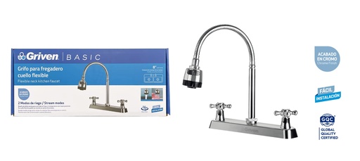 [4-493] LLAVE FREGADERO DOBLE FLEXIBLE 8" GRIVEN 4-493