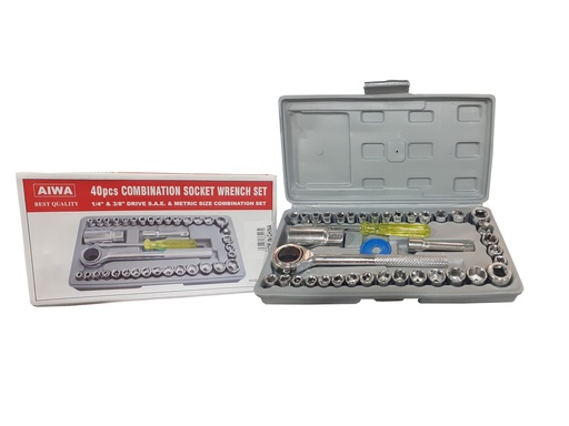 [4-520] JUEGO DADOS C/RACHET 1/4" & 3/8" 40 PCS AIWA 4-520