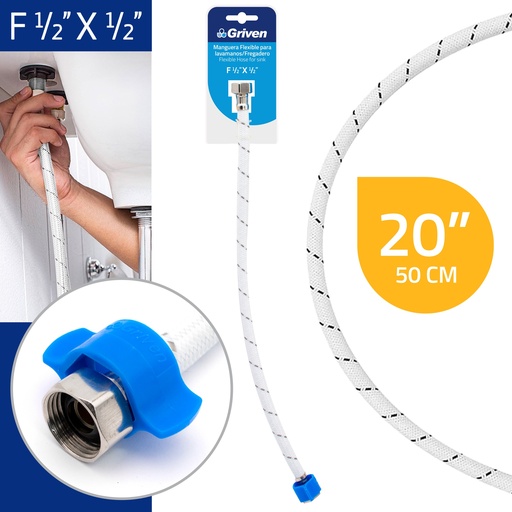 [4-653] CANILLA 1/2" x 1/2" NYLON FLEXIBLE 20" GRIVEN 4-653