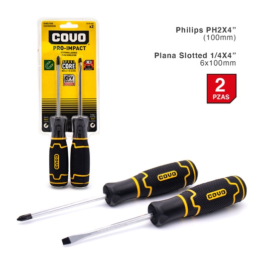 [4-663] JUEGO DESTORNILLADOR PRO 2 PCS 1/4 x 4 COVO 4-663 (DESC)