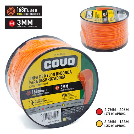 [4-733] NYLON DESMAL REDONDO 3.0MM x 168MTS COVO 4-733