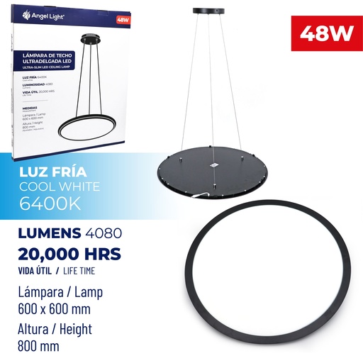 [4-756] PANEL LED DE TECHO 48W NEGRO 85-265V 4-756