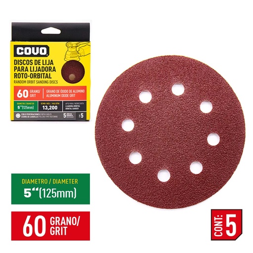 [4-783] DISCOS P/LIJAD ROTO-ORBITAL 4 1/2 G60 x 5 UNID COVO 4-783