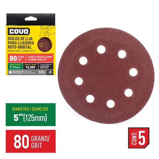[4-784] DISCOS P/LIJAD ROTO-ORBITAL 4 1/2 G80 x 5 UNID COVO 4-784