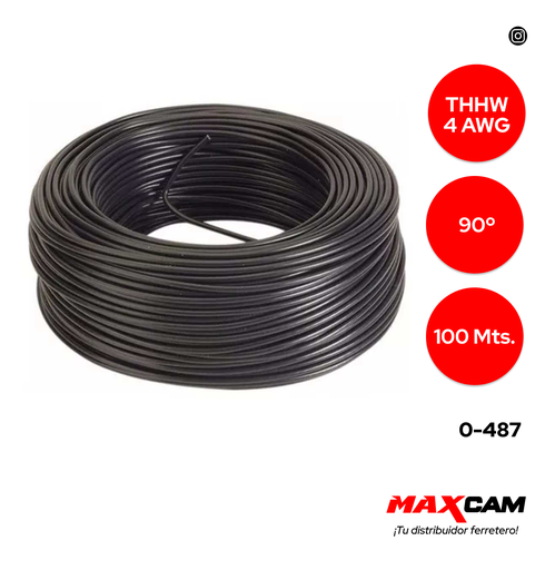 [0-487] CABLE THHW 4 AWG 90° NEGRO 100 MTS ICONEL 0-487