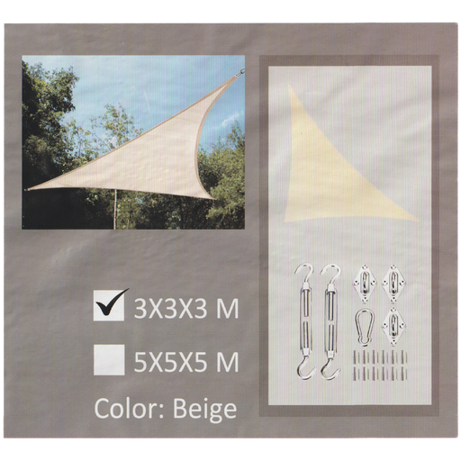 [0-666] TOLDO TRIANGULAR TIPO VELA 3x3x3MTS BEIGE TRICAL 0-666