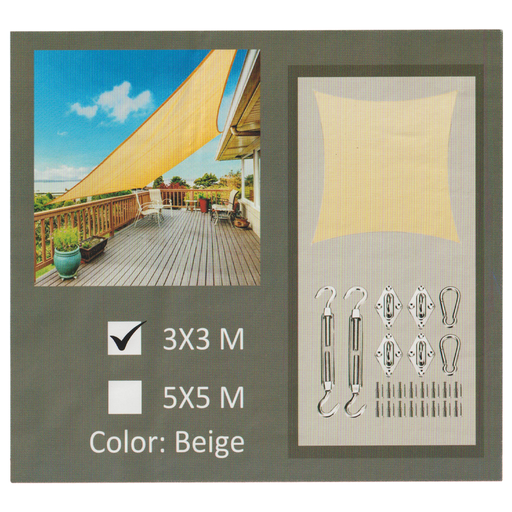 [0-670] TOLDO CUADRADO TIPO VELA 3x3MTS BEIGE TRICAL 0-670