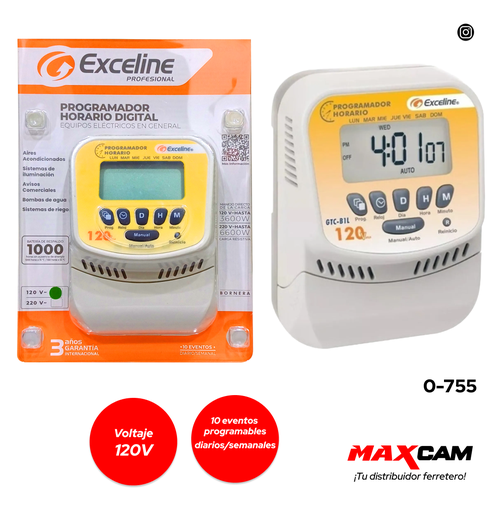 [0-755] RELOJ PROGRAMADOR DIGITAL 120V EXCELINE 0-755