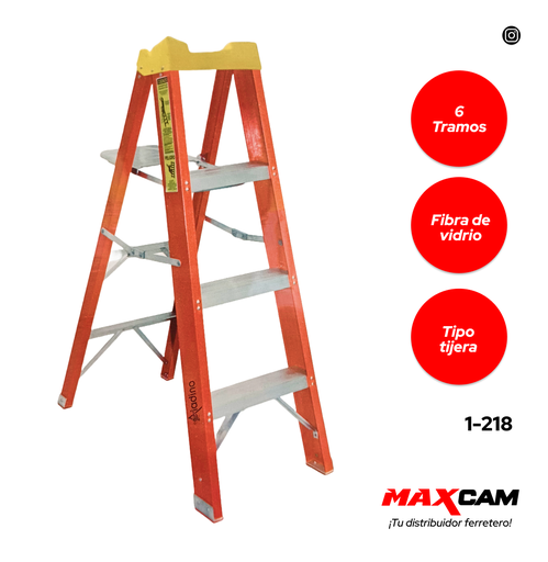 [1-218] ESCALERA FIBRA VIDRIO T/TIJERA 6 TR ALADINO 1-218