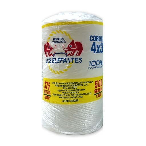 [1-237] CORDEL 4X3 BLANCO (PP 30 ELEFANTE) 1-237