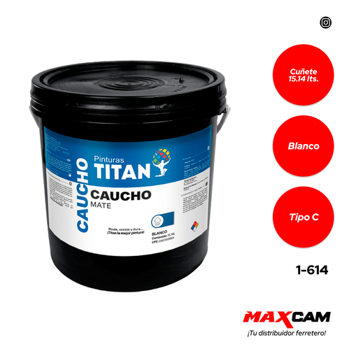 [1-614] PINTURA CAUCHO BLANCA x CUÑETE (15.14LTS) TIPO C TITAN 1-614
