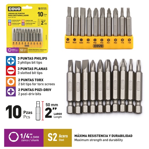 [9-282] JUEGO DE PUNTAS 2" X 10 PCS COVO 9-282