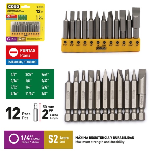 [9-284] JUEGO DE PUNTAS PLANTAS 2" X 12 PCS COVO 9-284