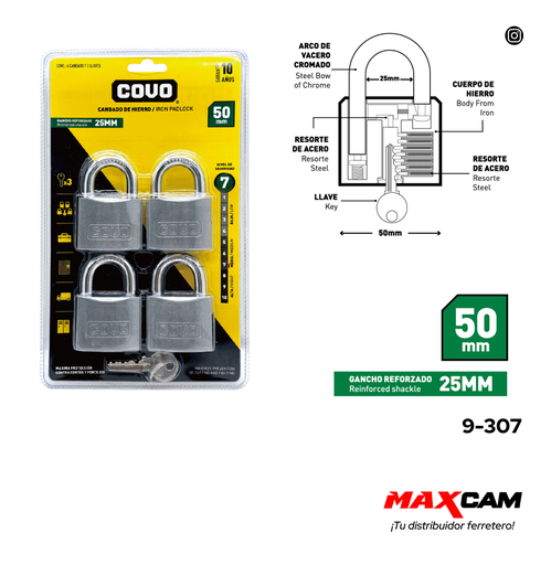 [9-307] CANDADOS IGUALADOS 50MM x 4PCS COVO 9-307