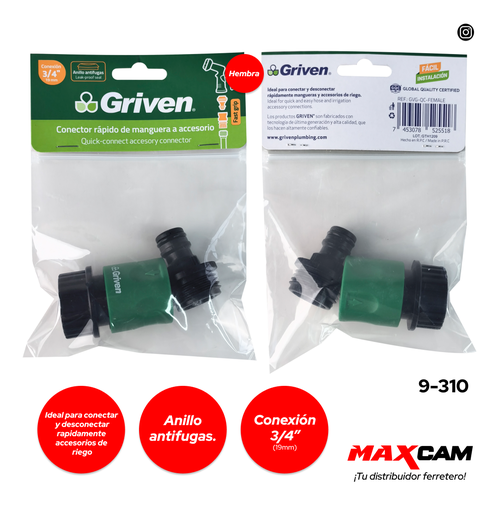 [9-310] CONECTOR RAPIDO HEMBRA x 2 UNID GRIVEN 9-310