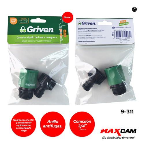[9-311] CONECTOR RAPIDO MACHO x 2 UNID GRIVEN 9-311