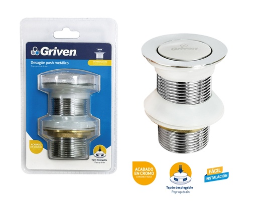 [9-329] DESAGUE LAVAMANO METALICO PUSH S/REB GRIVEN 9-329