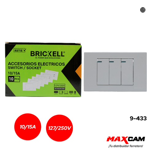[9-433] INTERRUPTOR TRIPLE BLANCO BRICKELL 9-433