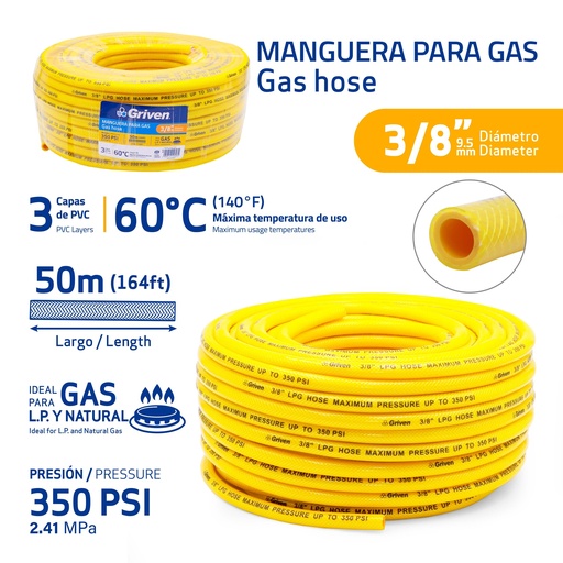 [9-503] MANGUERA PARA GAS 3/8" x 50 MTS GRIVEN 9-503
