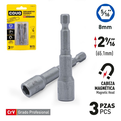 [9-505] JUEGO DADO MAGNETICO 3 PCS x 5/16 HEX COVO 9-505