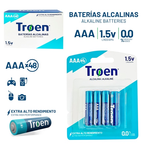[9-516] BATERIA AAA  ALCALINAS x 4 UNID TROEN 9-516
