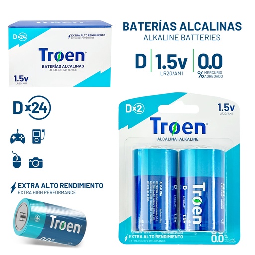 [9-520] BATERIA TIPO D ALCALINA x 2 UNID TROEN 9-520