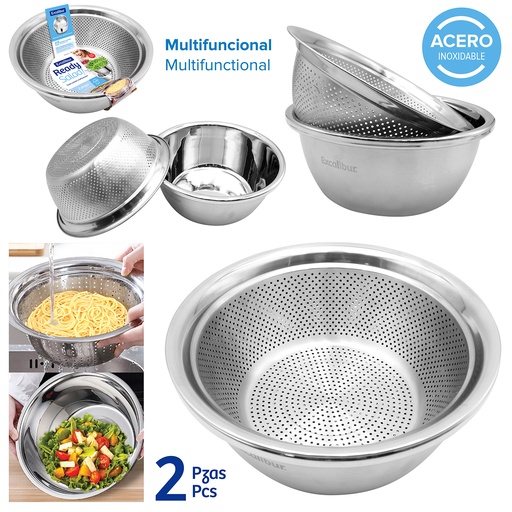 [9-549] TAZON + COLADOR ACERO INOX EXCALIBUR 9-549