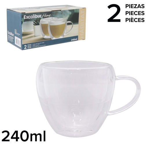 [9-566] JUEGO DE TAZAS DE VIDRIO x 2 UNID EXCALIBUR 9-566