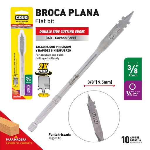 [9-590] MECHA PLANA P/MADERA x 3/8" COVO 9-590