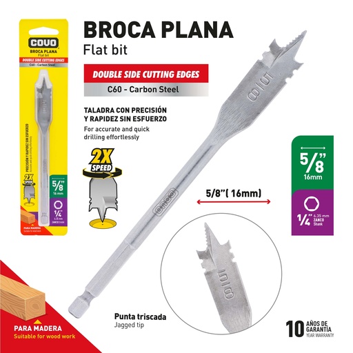 [9-591] MECHA PLANA P/MADERA x 5/8" COVO 9-591
