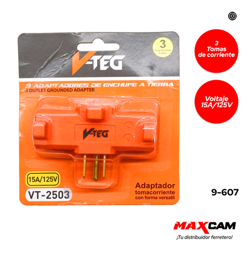 [9-607] ADAPTADOR TRIPLE TIPO F NARANJA V-TEG 9-607