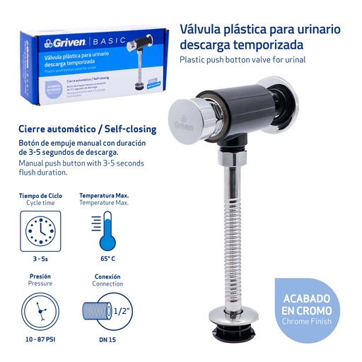 [9-677] VALVULA P/URINARIO PLAST NEGRA GRIVEN BASIC 9-677