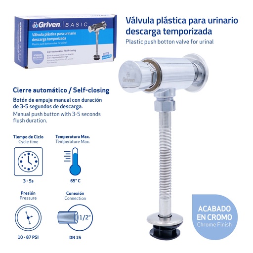 [9-678] VALVULA P/URINARIO PLAST CROMADA GRIVEN BASIC 9-678