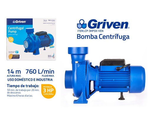 [9-682] BOMBA CENTRIFUGA 3" HP 100% COBRE GRIVEN 9-682