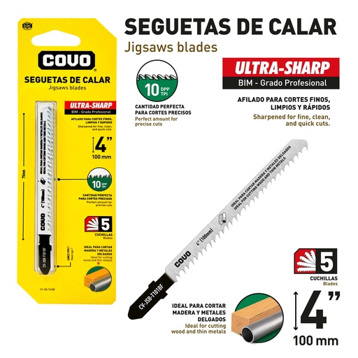 [9-701] HOJA SEGUETA CALADORA 4" 10TPI x 5 UNID COVO 9-701