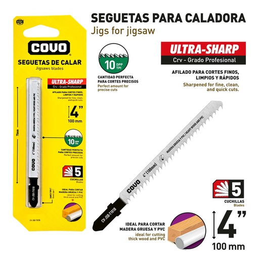 [9-702] HOJA SEGUETA CALADORA 4" 10TPI x 5 UNID COVO 9-702